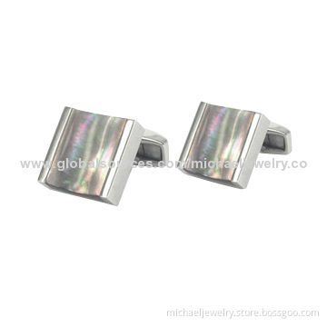 Stainless Steel Cufflinks with Colored Shells, Concise and Fashionable